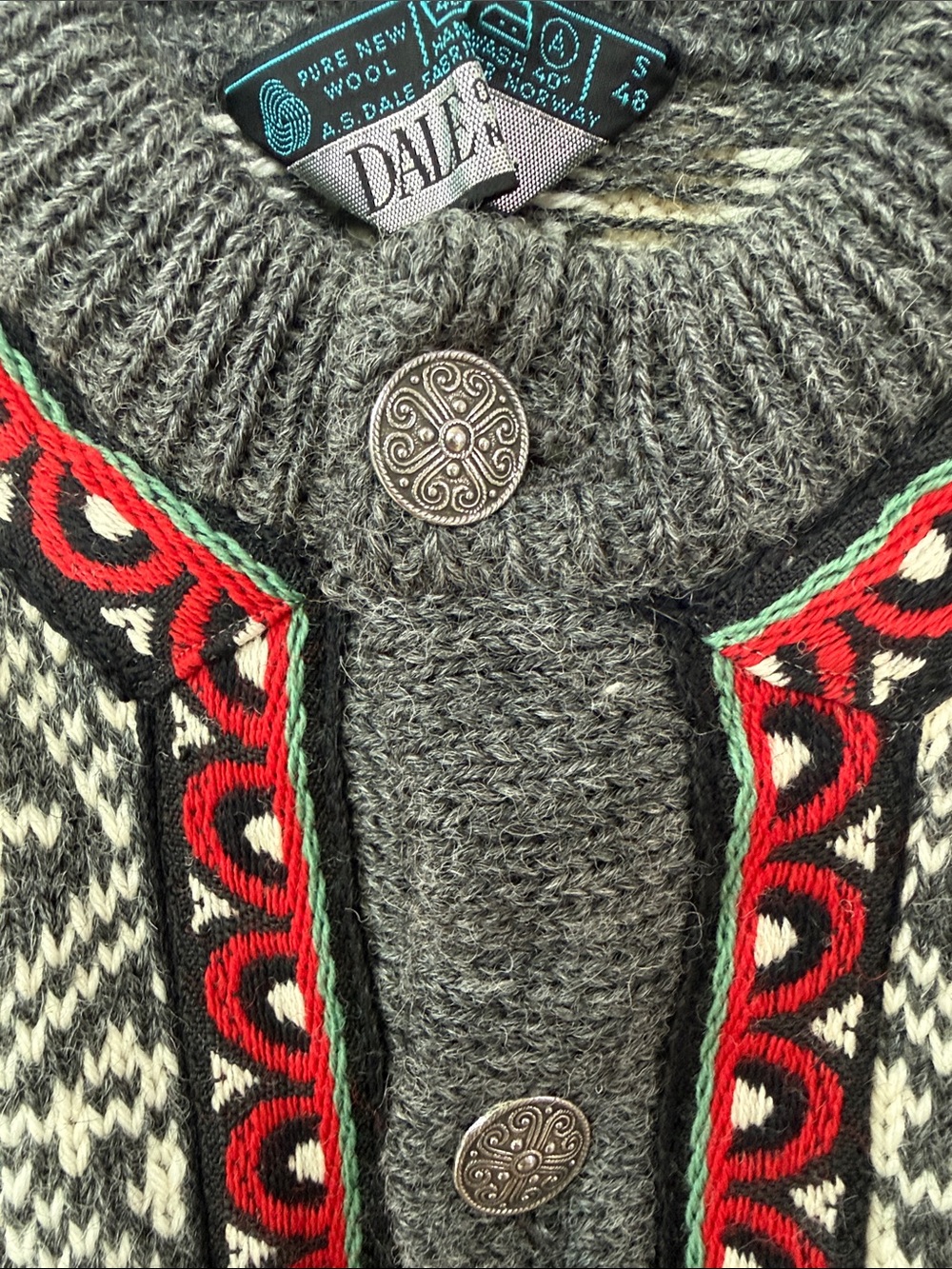Dale of Norway Gray & Cream Nordic Cardigan with Red Trim - Picture 4 of 4